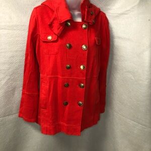 Hurley Winchester Red Cotton Fleece Pea Coat Women's M  Removable Hood EUC